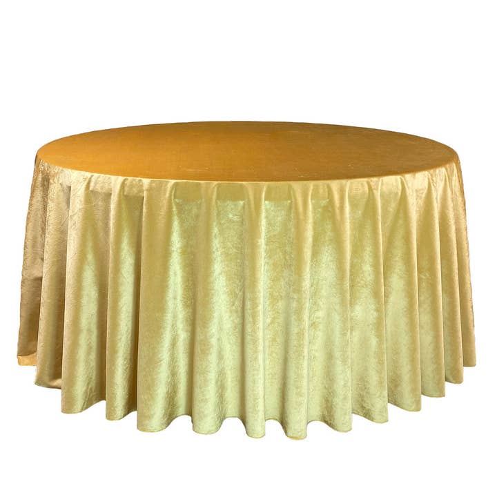 132 Inch Round Velvet Tablecloth Gold for wholesale by YOUR CHAIR COVERS