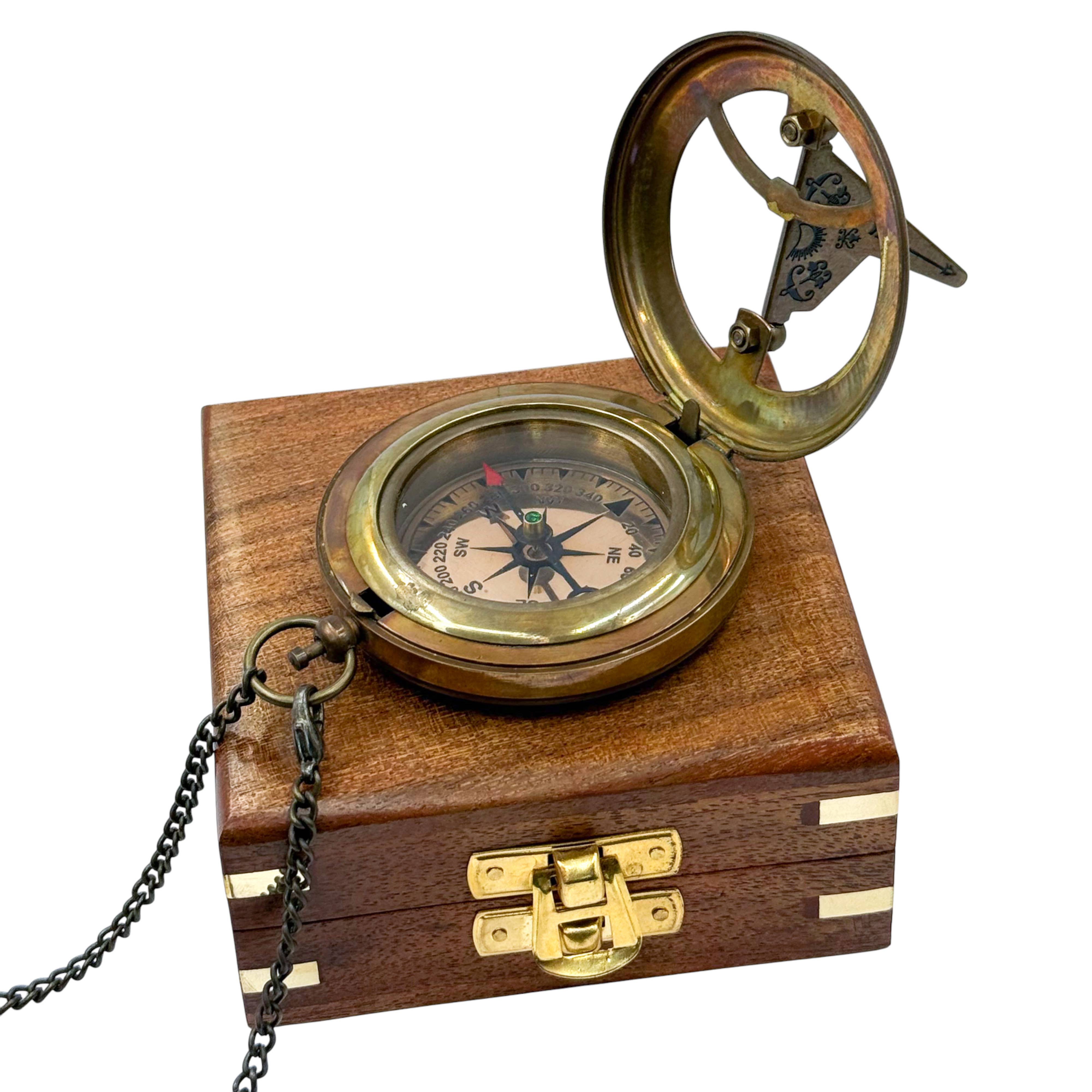 Dollond & Co. - Wholesale Navigational Compass - Personalized 3-inches Gunmetal Sundial Compass with Wood Box2