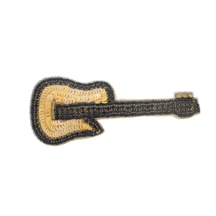 Embroidered Guitar brooch, Peach or Rose Gold, each for wholesale by HHH Designs