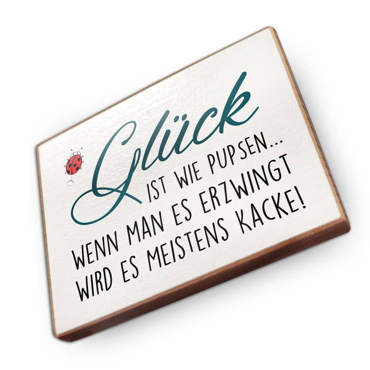 Køleskabsmagnet af bøgetræ - Lykke er som at prutte for engroshandel hos wammi