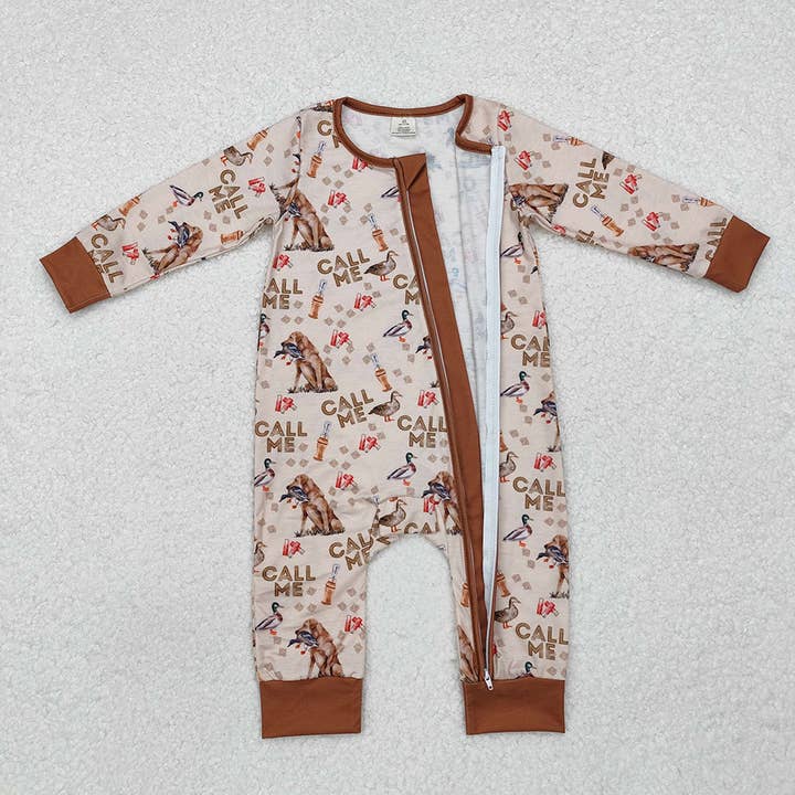 Aier Wholesale - Wholesale Jumpsuit - Baby - Baby Infant Boys Duck Call Me Hunting Bamboo Zip Rompers