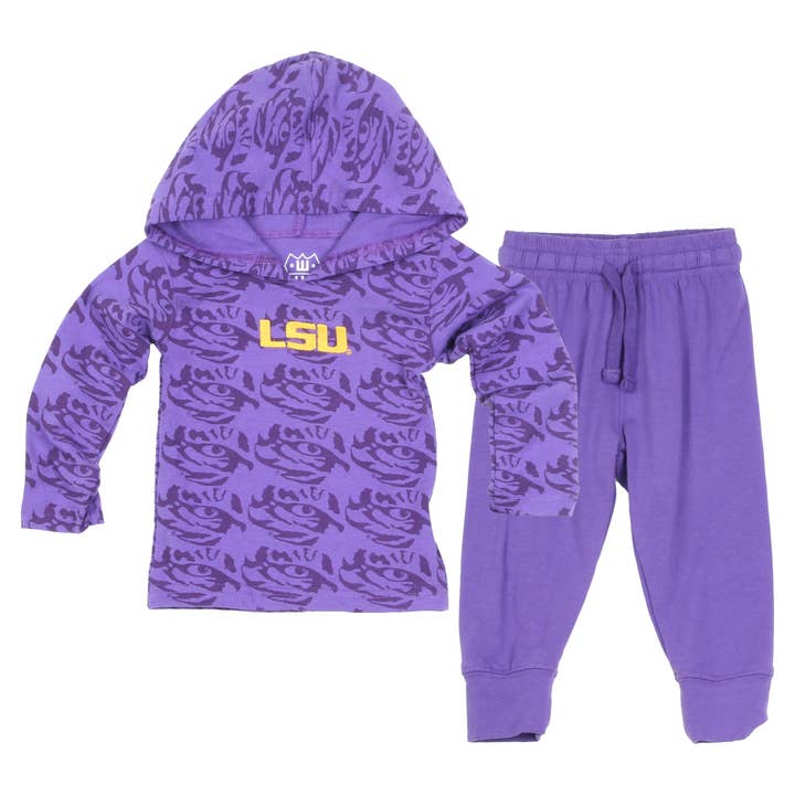 LSU Tigers Infant Allover Print Hoodie Set for wholesale by Wes and Willy
