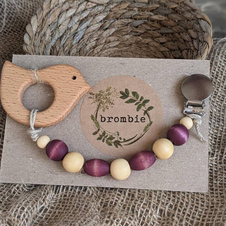 Brombie - Wholesale Pacifier Clip - Baby - Plant-based dyed wood bead pacifier clip with wood teether4