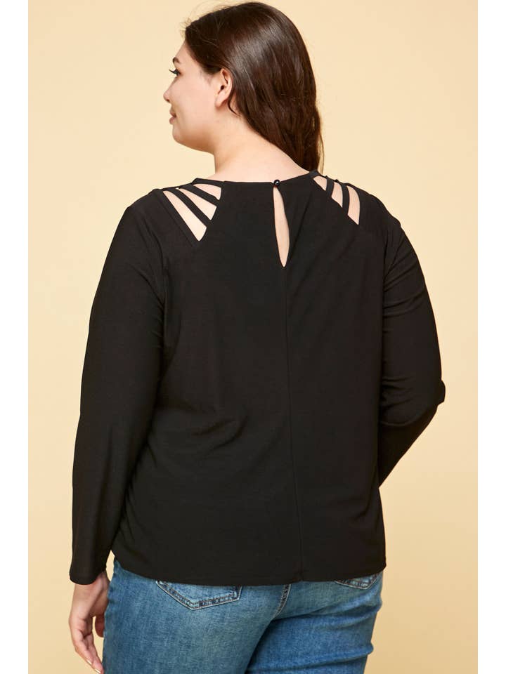 Winslow Collection - Wholesale Knit Top - Women's - PLUS SIZE LONG SLEEVE BLACK CAGE SHOULDER TOP9