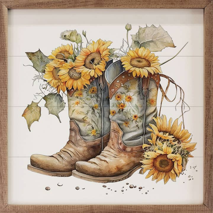 Kendrick Home - Wholesale Art Print - Boots With Sunflowers
