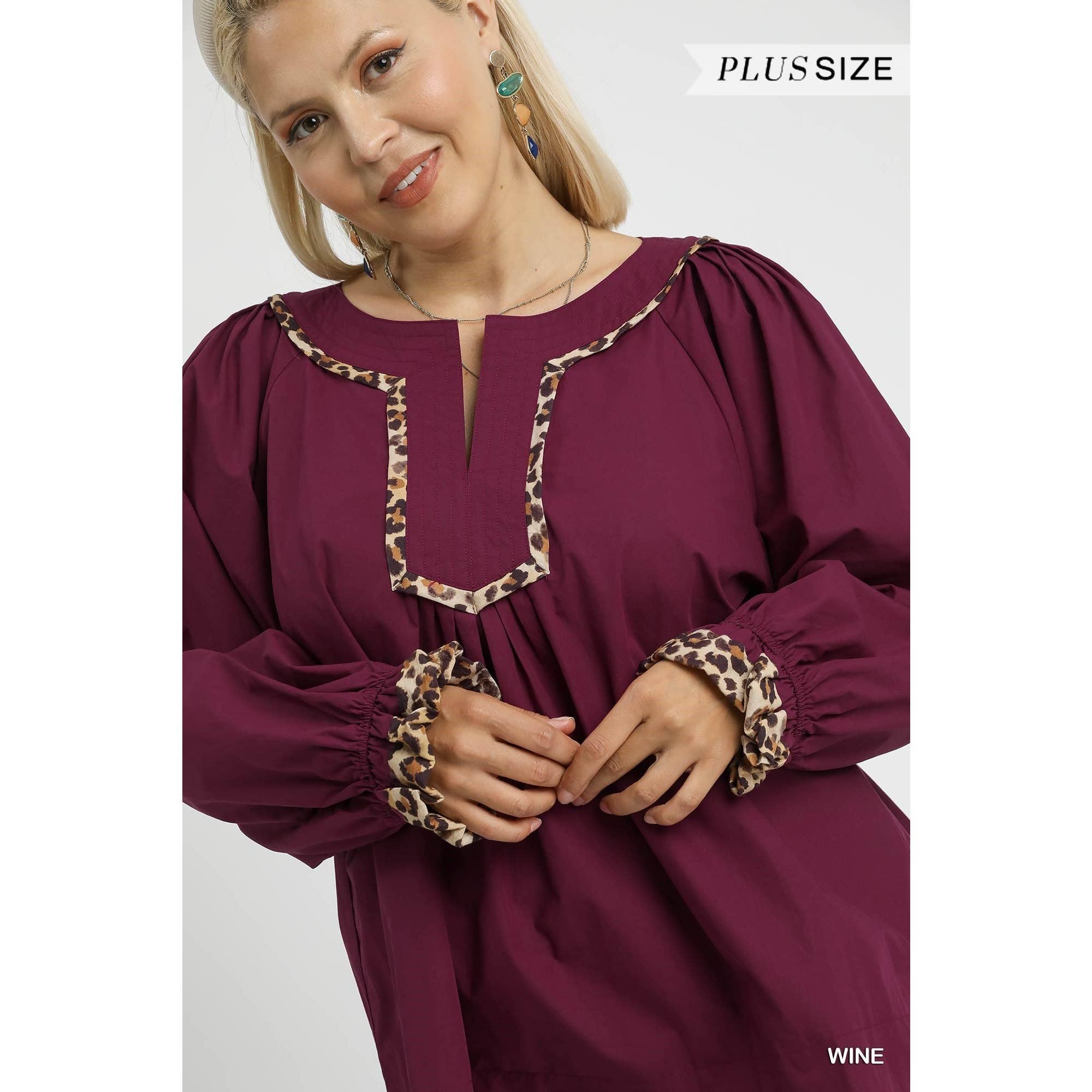 STYLE USA - Wholesale Shirt - Women's -  PLUS Leopard Trim Blouse9