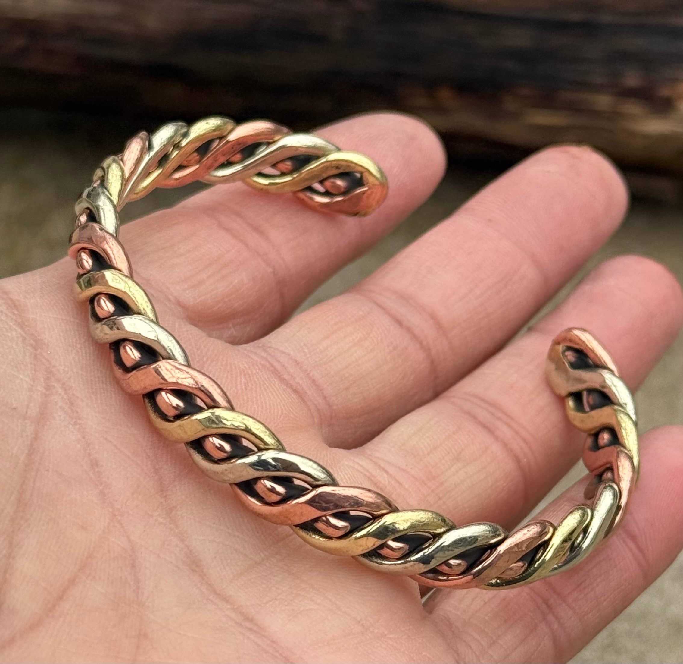 Lungta Imports - Wholesale Cuff Bracelet - Tibetan Style Solid Copper Twisted Open Back Heavy Bracelet 3