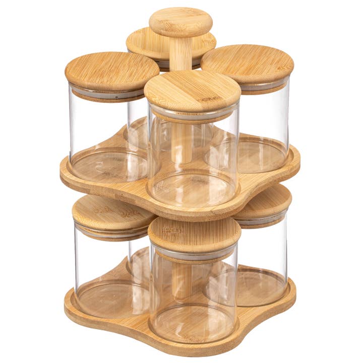 Quickway Imports – wholesale Spice rack – Basicwise Minimalist Two-Tier Bamboo Lazy Susan Turntable7