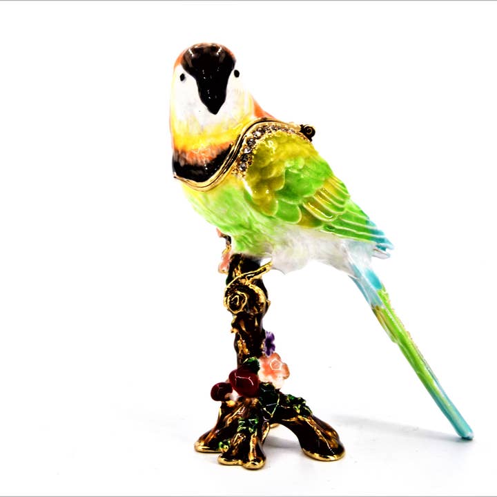 Scatola portagioie in Parekeet ingioiellato. Smalto dipinto a mano per la vendita all'ingrosso da parte di Ciel Collectables