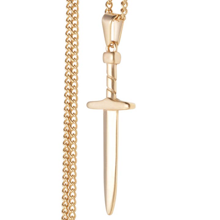 Venerdì Nero - Ciondolo e Collana da Uomo a Forma di Spada - Placcato Oro per la vendita all'ingrosso da parte di Barbarossa Brothers Online