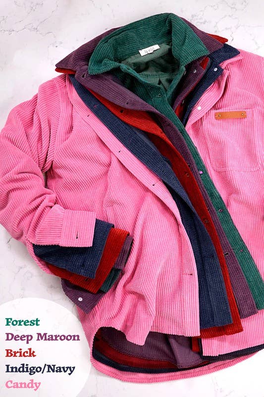 La Miel - Wholesale Shirt Jacket/Shacket - Women's - JKT1767-Loose Fit Button Down Corduroy Shacket with Pockets12