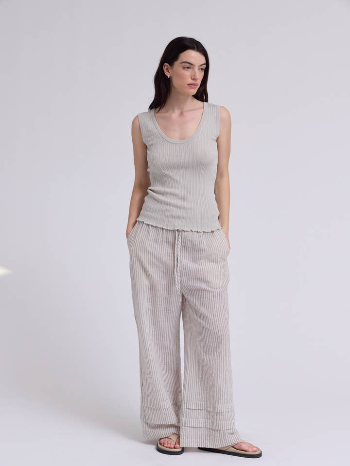 50933 - STRIPED DRAWSTRING WAISTBAND PANTS for wholesale by Grade & Gather