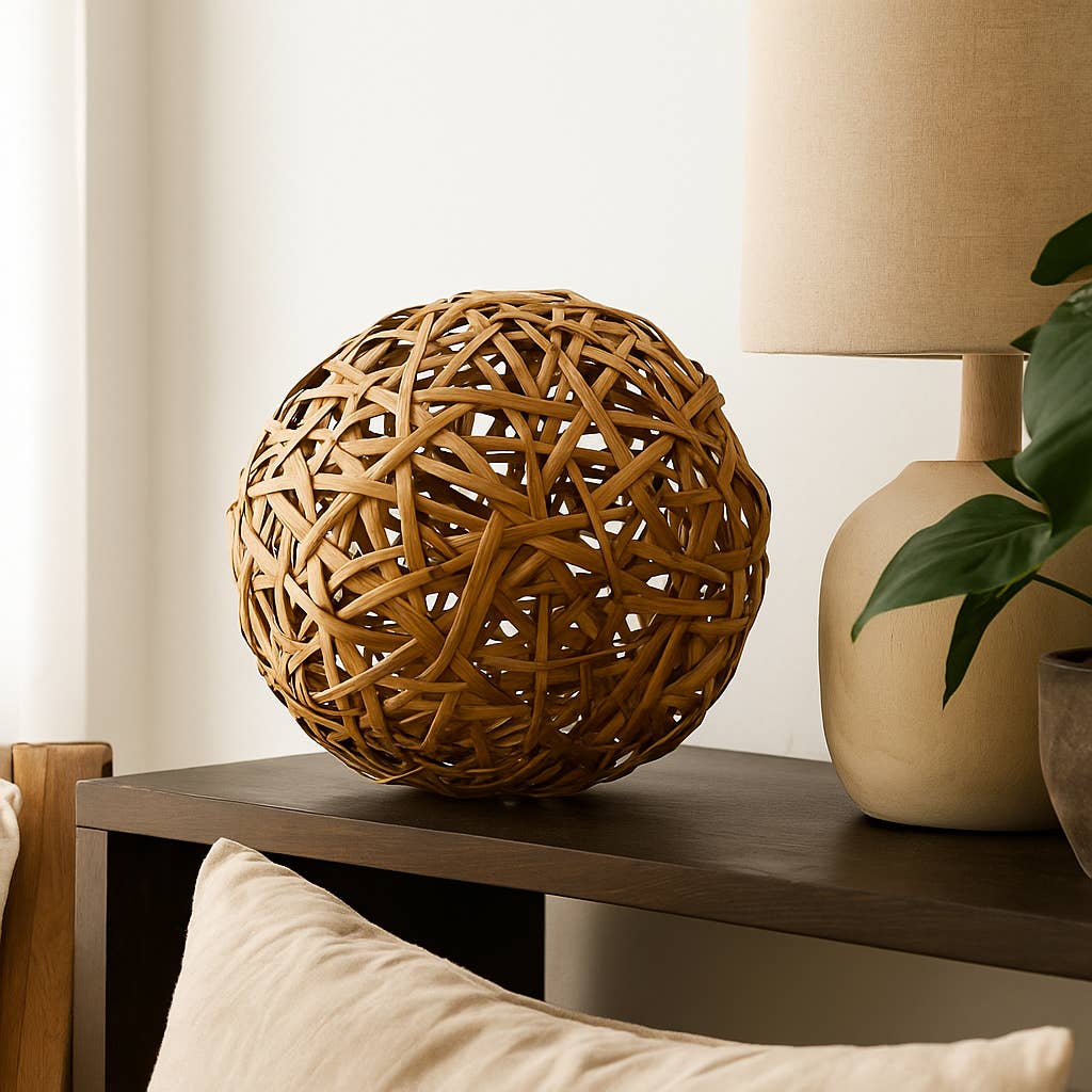 GS Foliage - Wholesale Decorative Tabletop Object - Large Natural Rattan Woven Ball