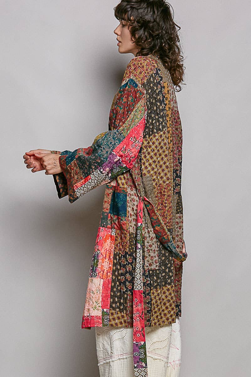 TAUPE PINK MULTI Long Sleeve Padded Kimono Jacket for wholesale on Faire2