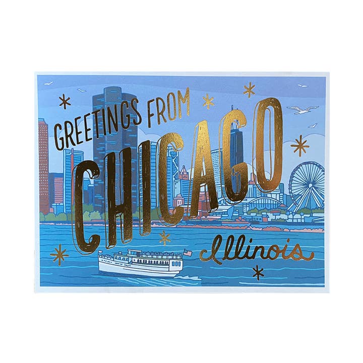 Chicago Foil Postcard for wholesale by Noteworthy Paper & Press