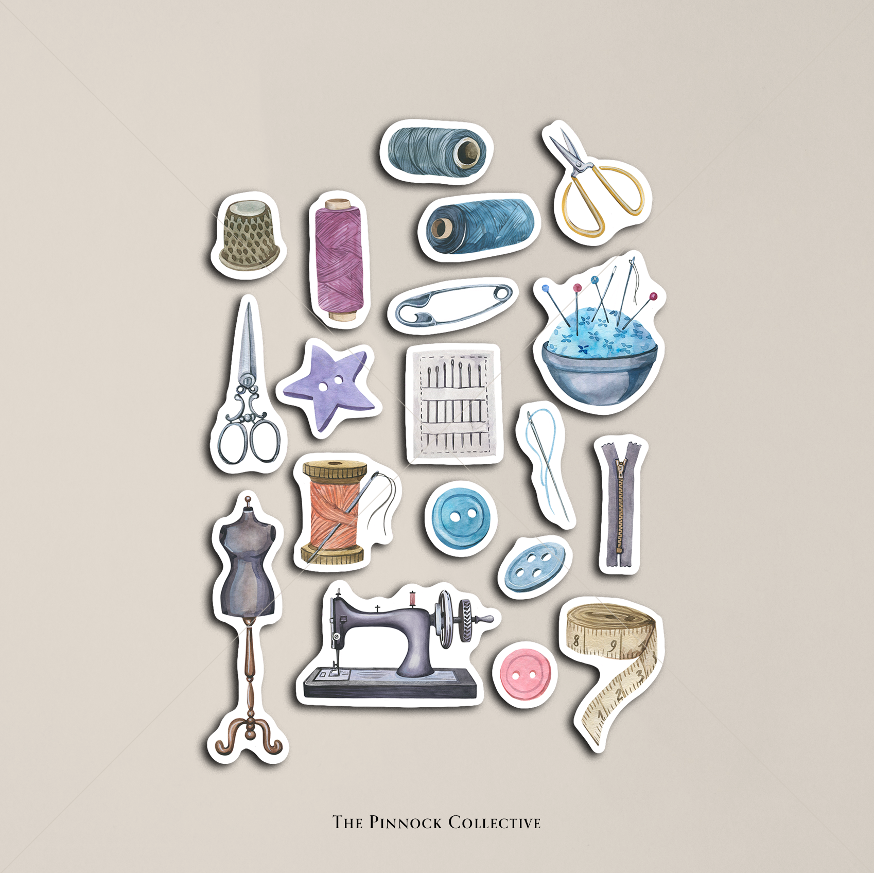 The Pinnock Collective – wholesale Sticker – Watercolour Sewing Sticker Sheet3