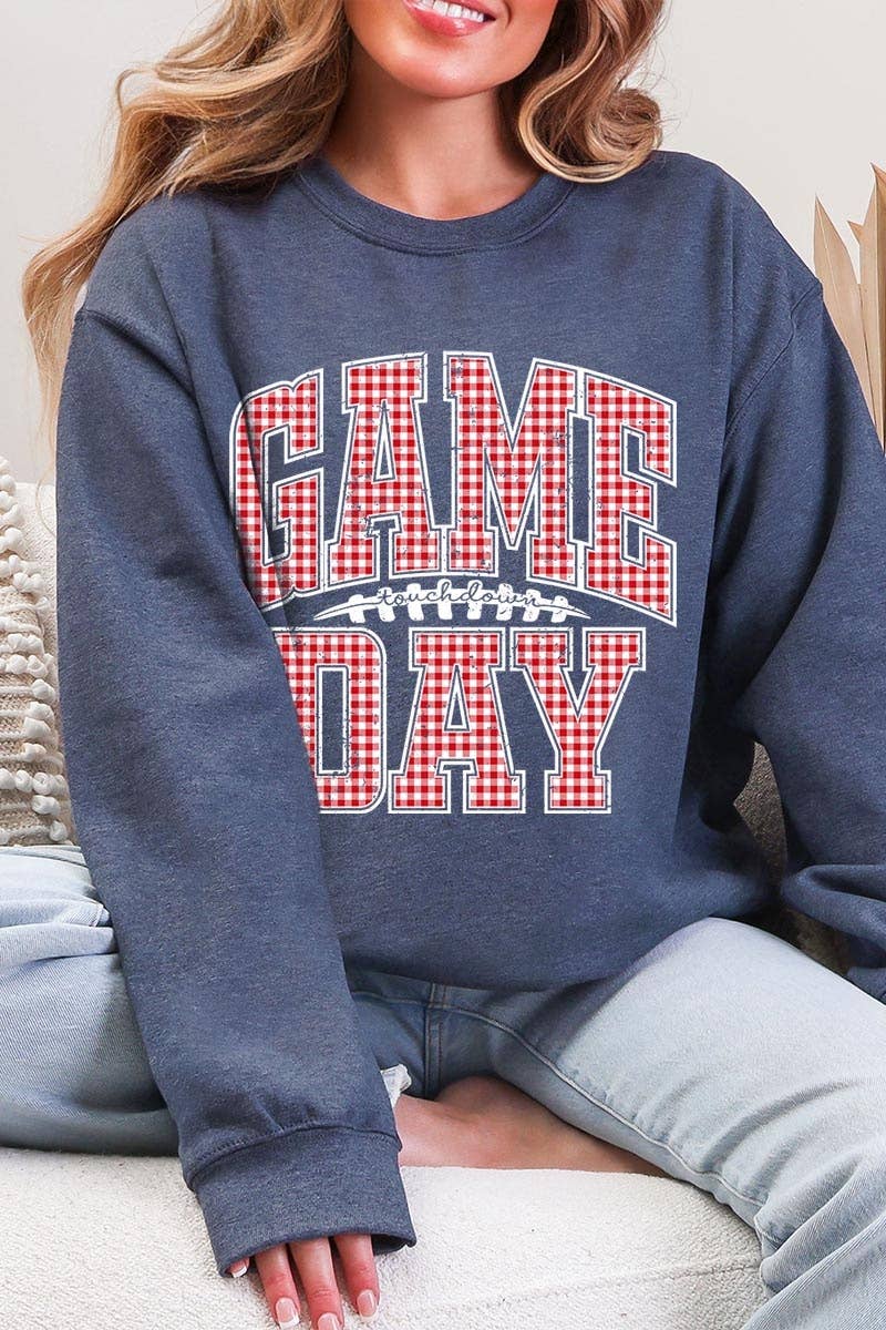 COLORBEAR - Wholesale T-Shirt (Graphic) - Women's - Red Gingham Game Day Graphic Sweatshirt3