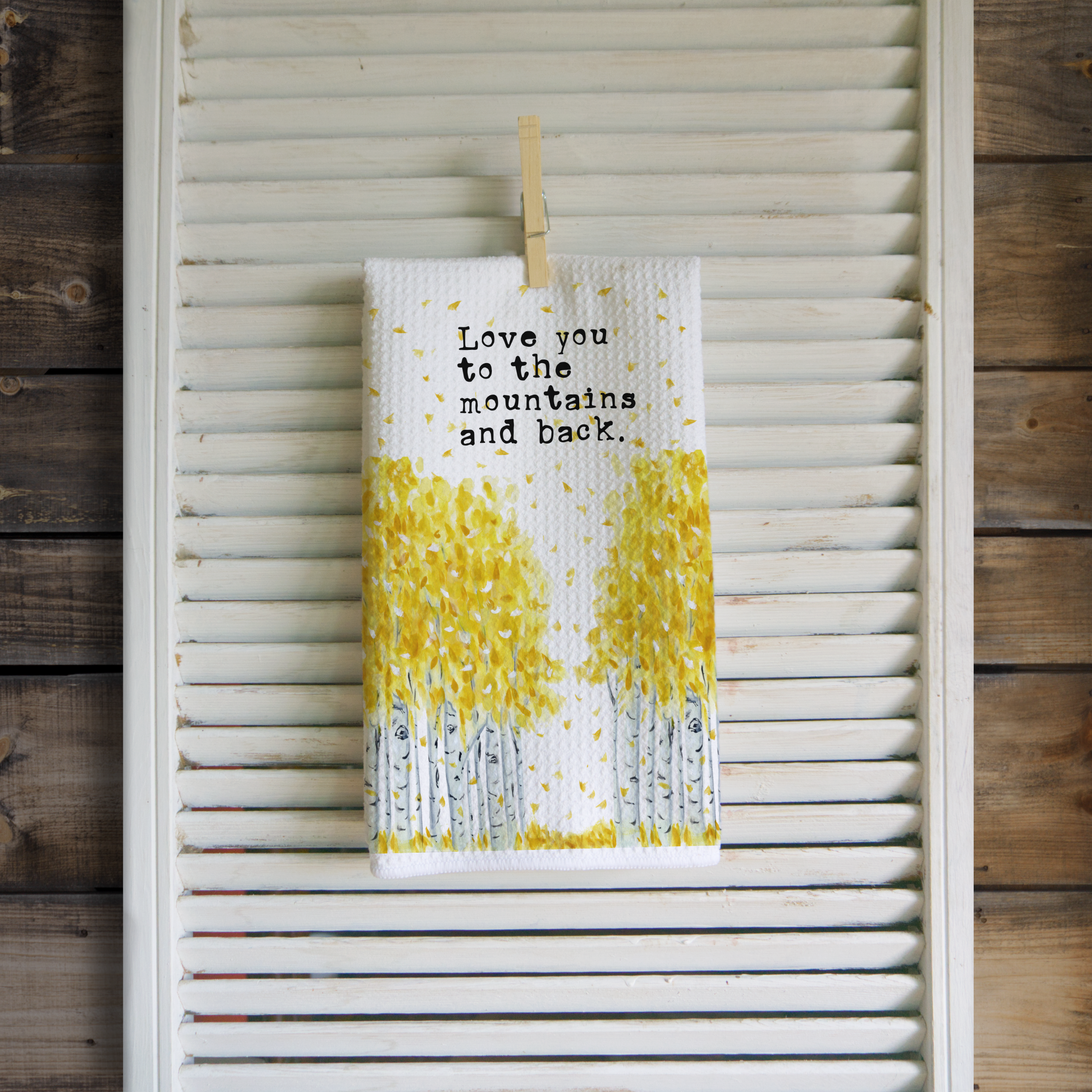 Middlefork & Co. - Wholesale Tea Towel - Watercolor Mountain Theme Aspen Trees Tea Towel Love You1