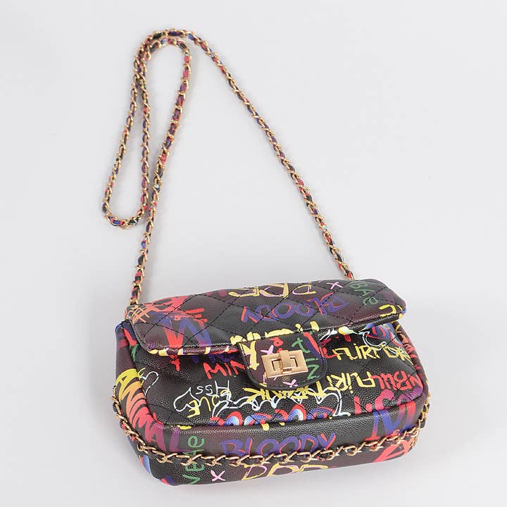 Black Graffiti Quilted Clutch for wholesale on Faire