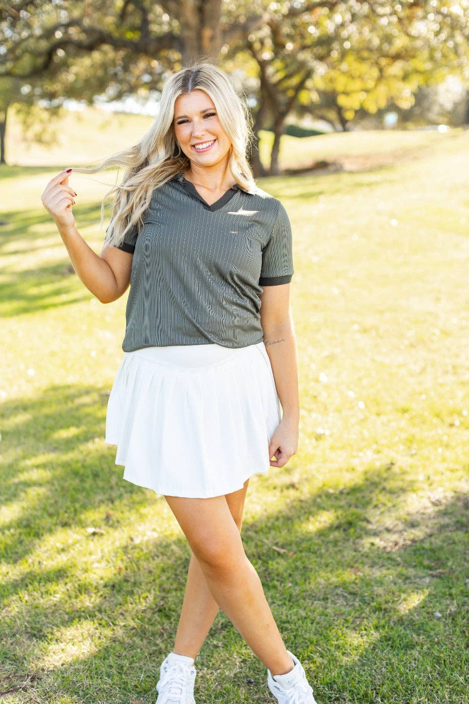 Olive Haut polo en maille côtelée, vert olive en vente sur Faire3