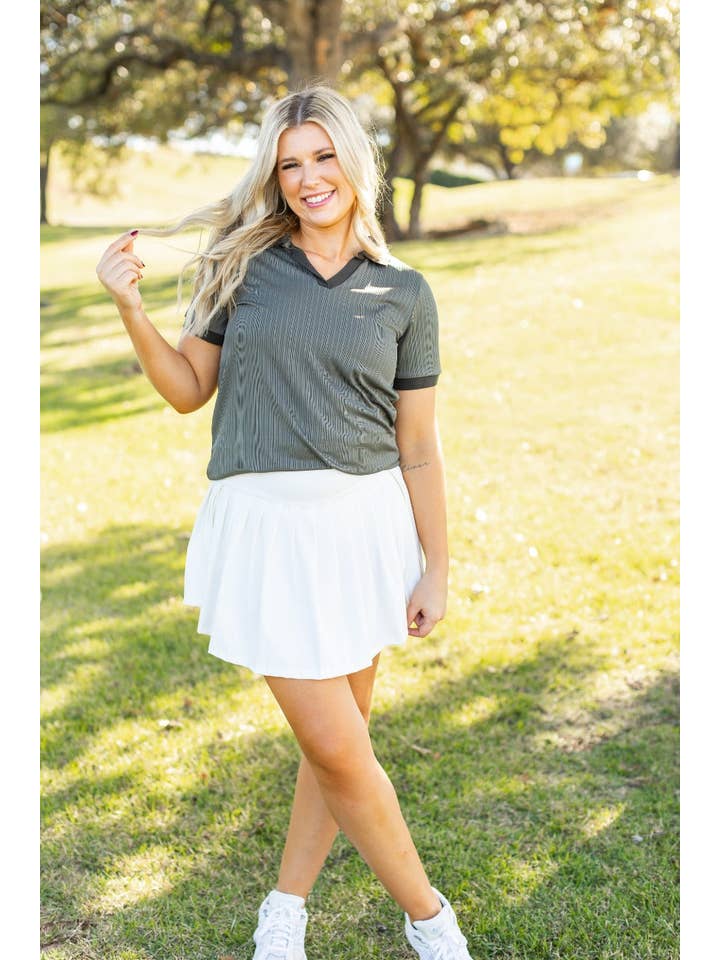 Rib Knit Polo Top, Olive Green for wholesale on Faire3