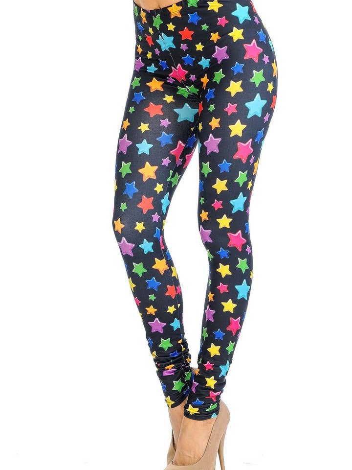 Creamy Soft Colorful Cartoon Stars Leggings by USA Fashion™ for wholesale by USA Fashion