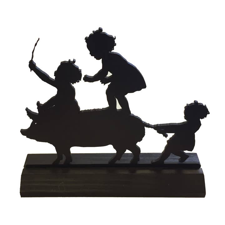 Riding a Pig Wooden Silhouette Tabletop Decoration for wholesale by Madison Bay Co. - Historical Home Decor Reproductions