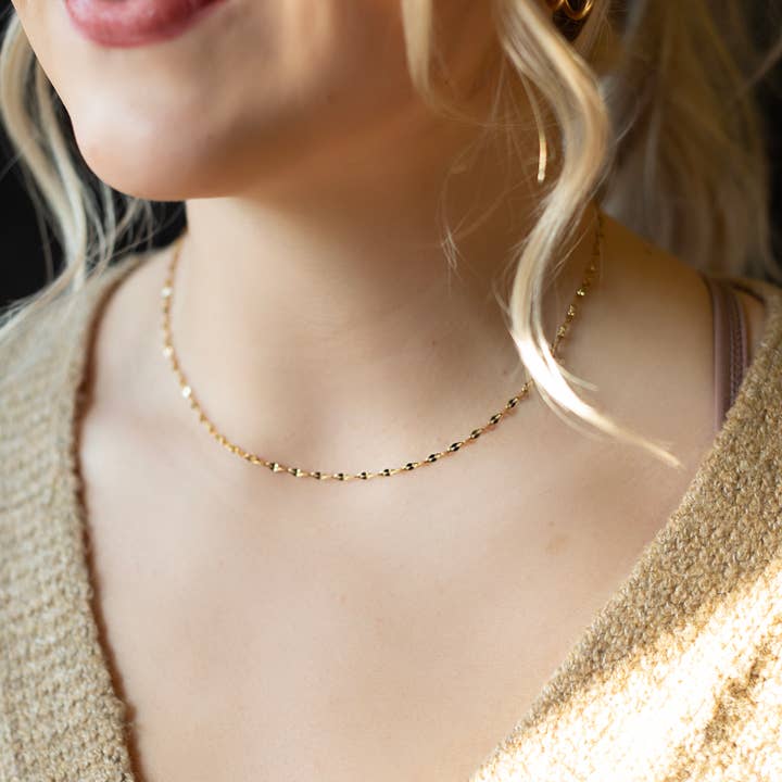 Lenny & Eva - Wholesale Link & Chain Necklace - Gilded Gold Necklace-16" Dapped Chain | Charm Bar Necklace