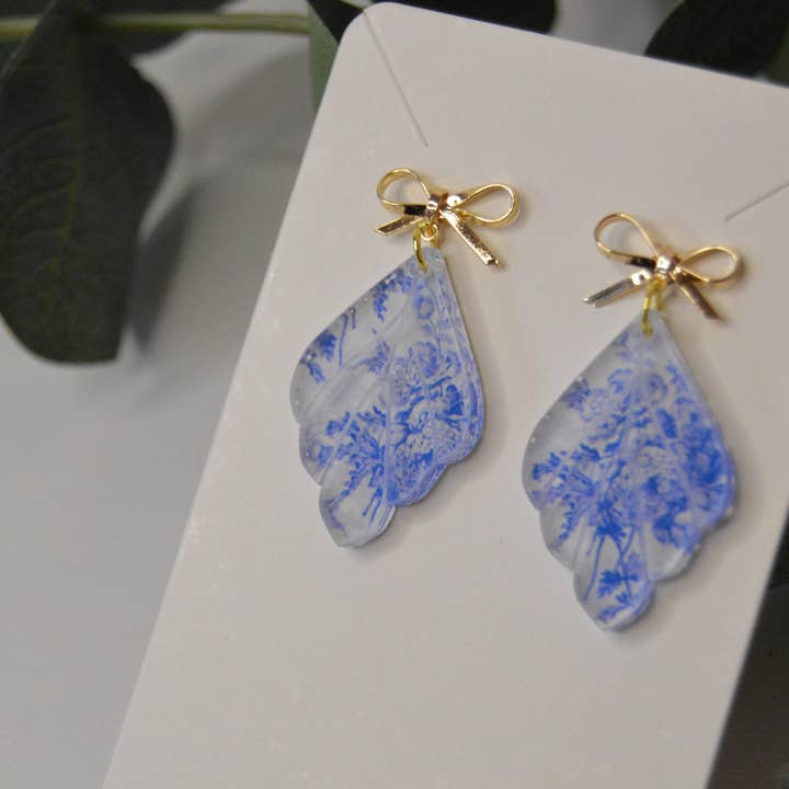 The Adorned Fox - Wholesale Dangle Earrings - Blue Chinoiserie Earrings, Drop Earrings, Dangle Earrings, S