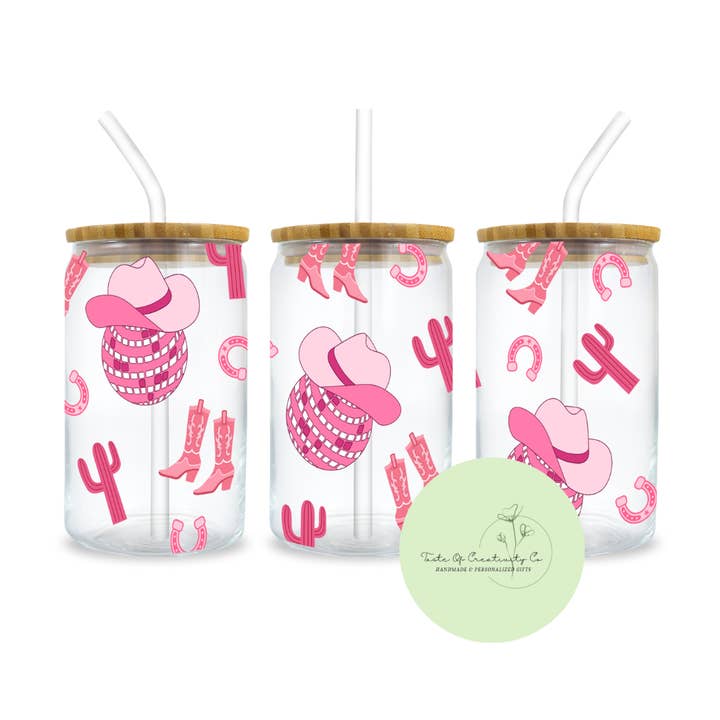 "Country Girl" Libbey Iced Coffee Glass w/ Bamboo Lid and Straw, Dishwasher Safe, Drinkware Gift, Country Music Gift for wholesale by Taste of Creativity CO.