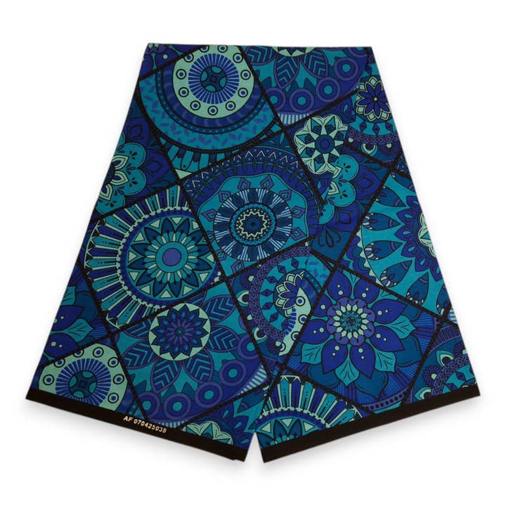 AfricanFabs - Wholesale Fabric - 6 Yards - African print fabric - Blue & Turquoise Mandala Patchwork - 100% cotton