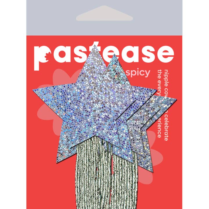 Pastease® - Wholesale Tepelcovers - Dames - Star Tassel Pasteitjes: Zilveren glitter ster met franjes pasteitjes1