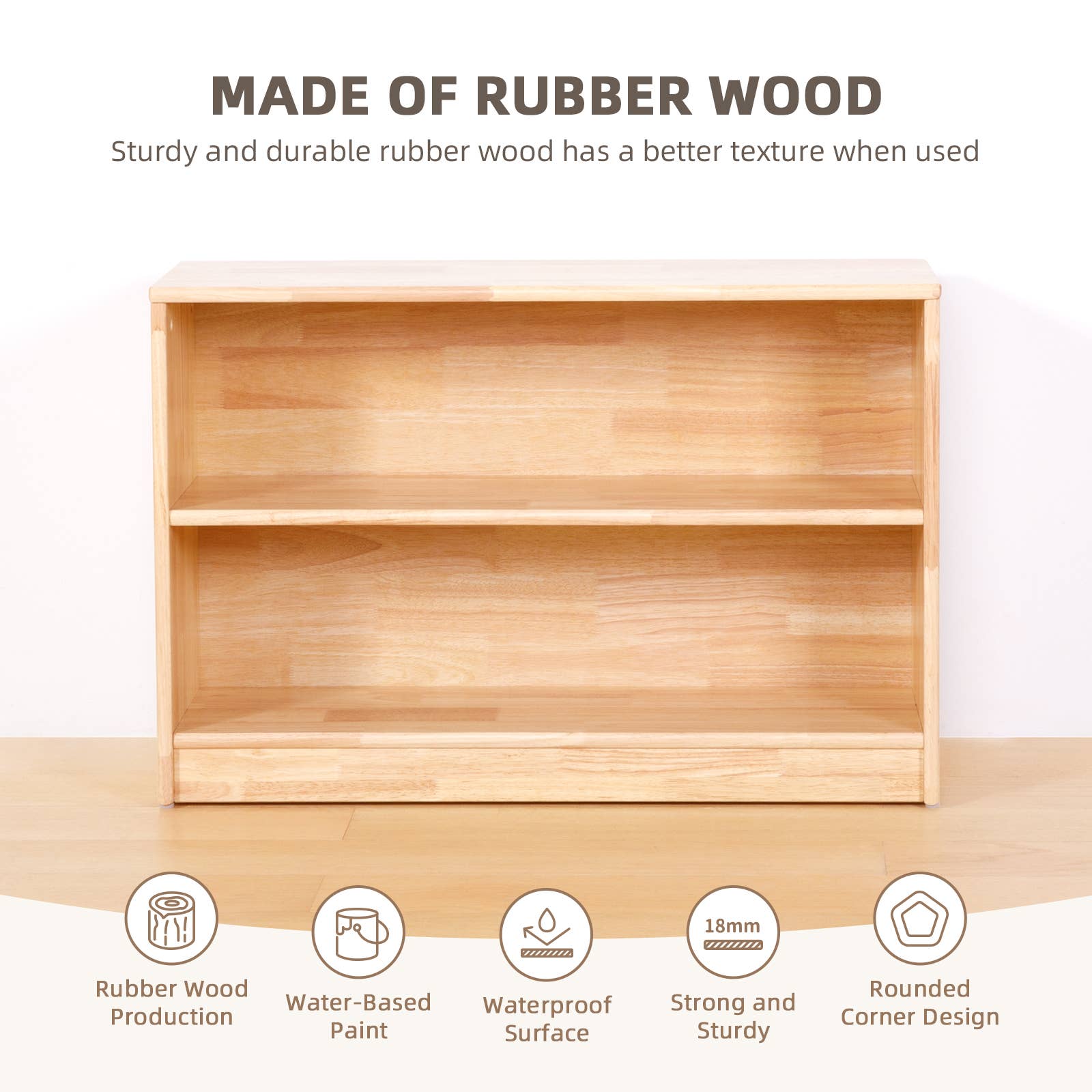 Clear Rubber Wood 2-Tire Montessori Shelf and Toy Storage 35.4" L for wholesale on Faire1