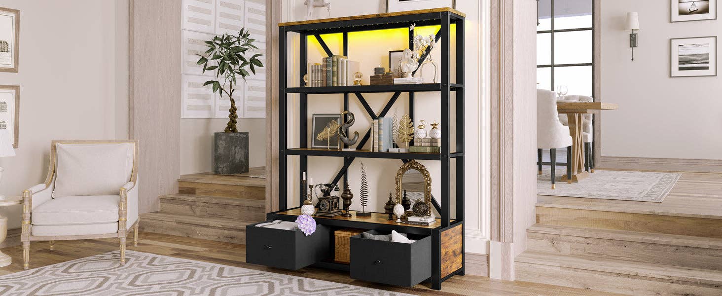 39F Inc. - Wholesale Bookcase - Vintage 3-Shelf Bookcase with Drawers and LED Lighting15