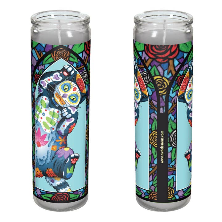 Day of the Dead Belly Cat Candle - "Panzo" for wholesale by Nicholas Ivins Art & Illustration