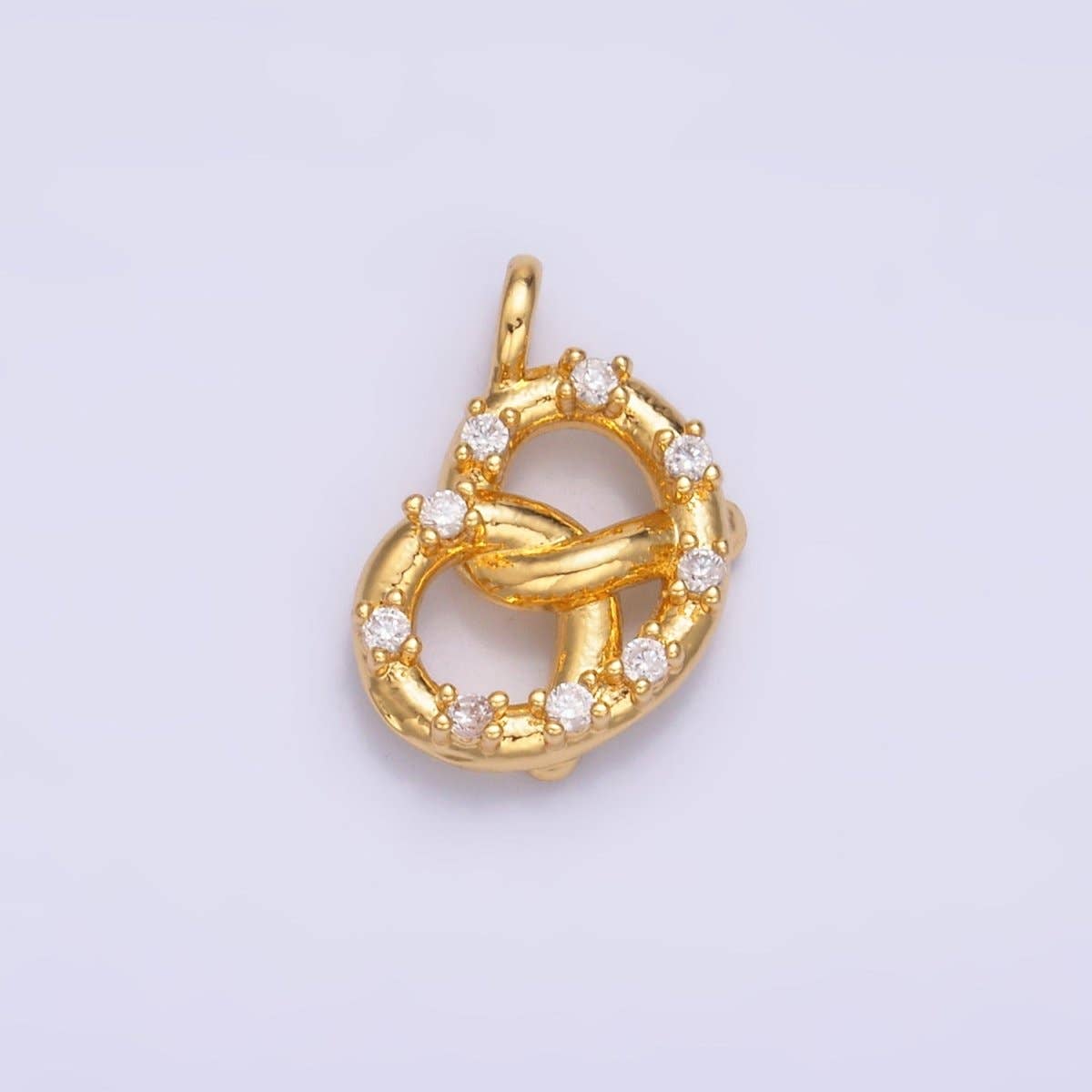 Aim Eternal - Wholesale Individual Charm/Pendant - 24K Gold Filled CZ Pretzel Pastry Food Charm in Gold & Silver | W3400
