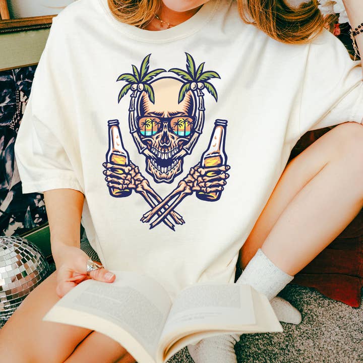 Camiseta unisex de verano con calavera estilo Hawaii para venta al por mayor de Emogifts