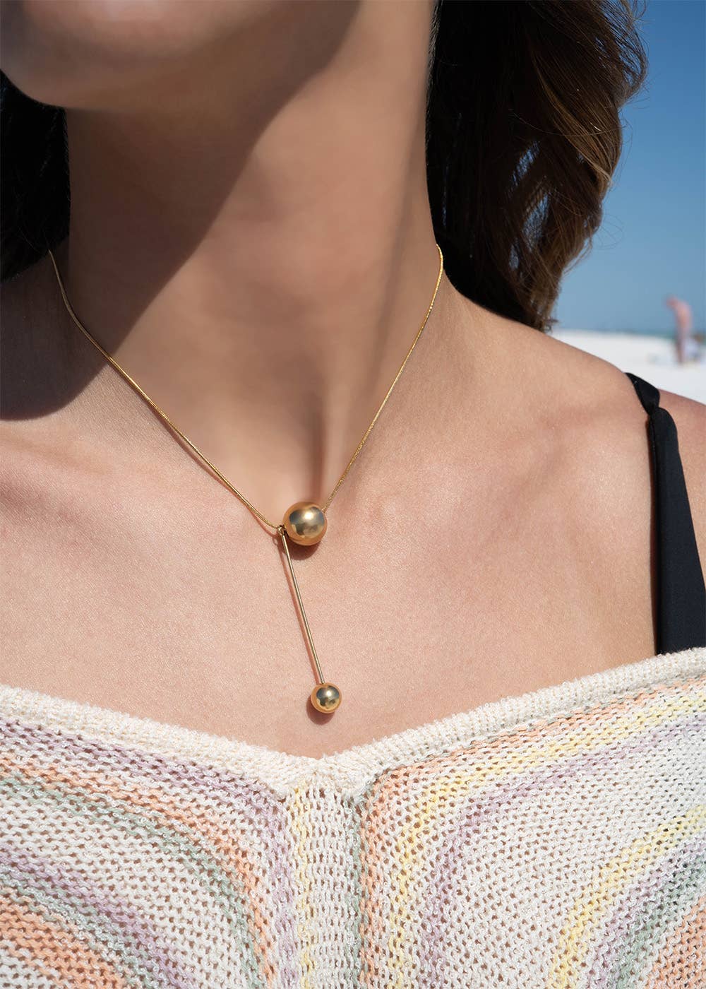 WJW - Wholesale Pendant/Charm Necklace - 18K Gold PVD Stainless Steel Snake Chain Ball Pendant Necklace4