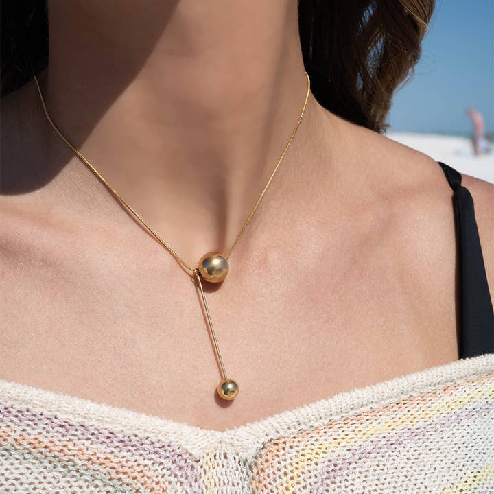 WJW - Wholesale Pendant/charm necklace - 18K Gold PVD Stainless Steel Snake Chain Ball Pendant Necklace4