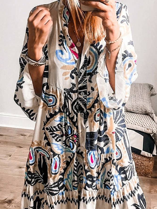 Multi Vintage Ethnic Print Dress ZK2388 for wholesale on Faire0