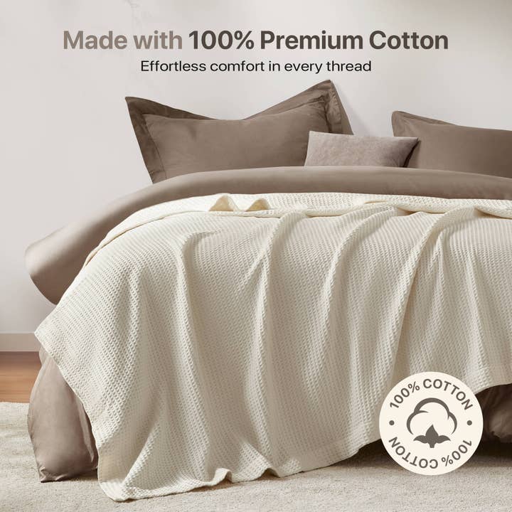 Olliix - Wholesale Bedding Blanket - Waffle Weave Cotton Bedding Blanket, Ivory