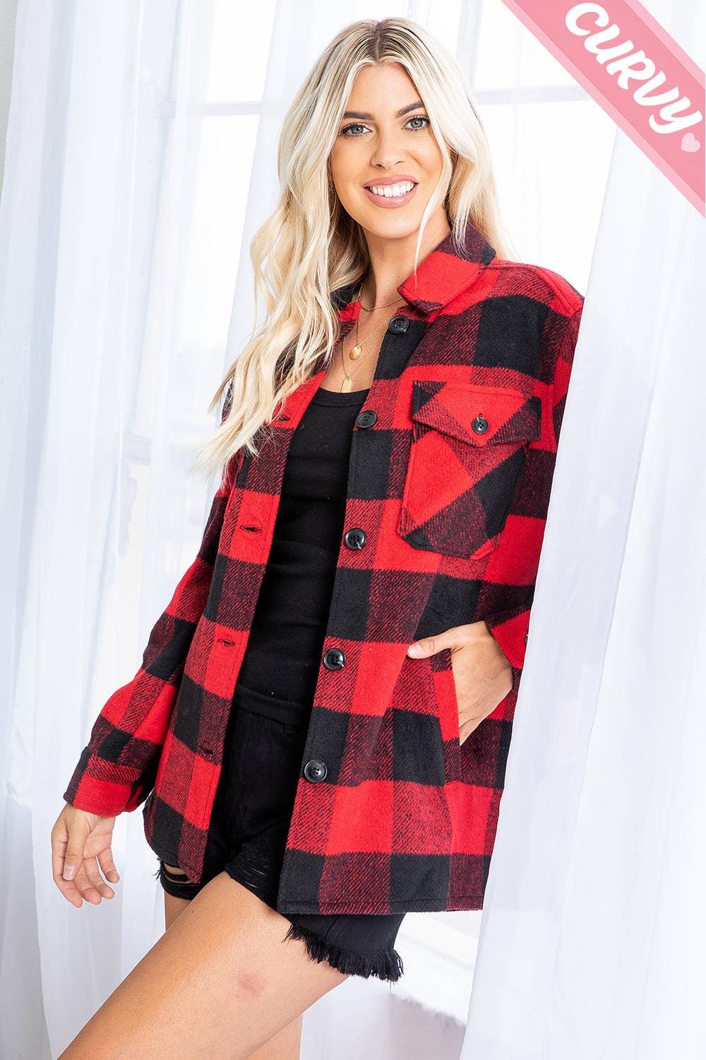 Sweet Lovely by Jen - Wholesale Shirt Jacket/Shacket - Women's - OUTERWEAR PLUS SIZE  FLANNEL  SHACKET 36