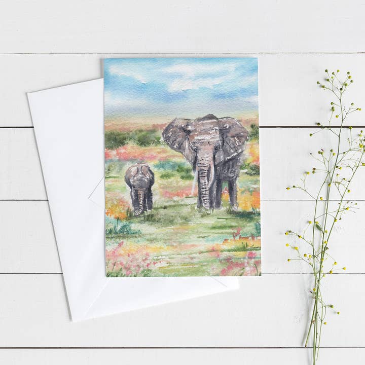 Elephant Mama 5x7 Blank Greeting Card for wholesale by ALR Designs