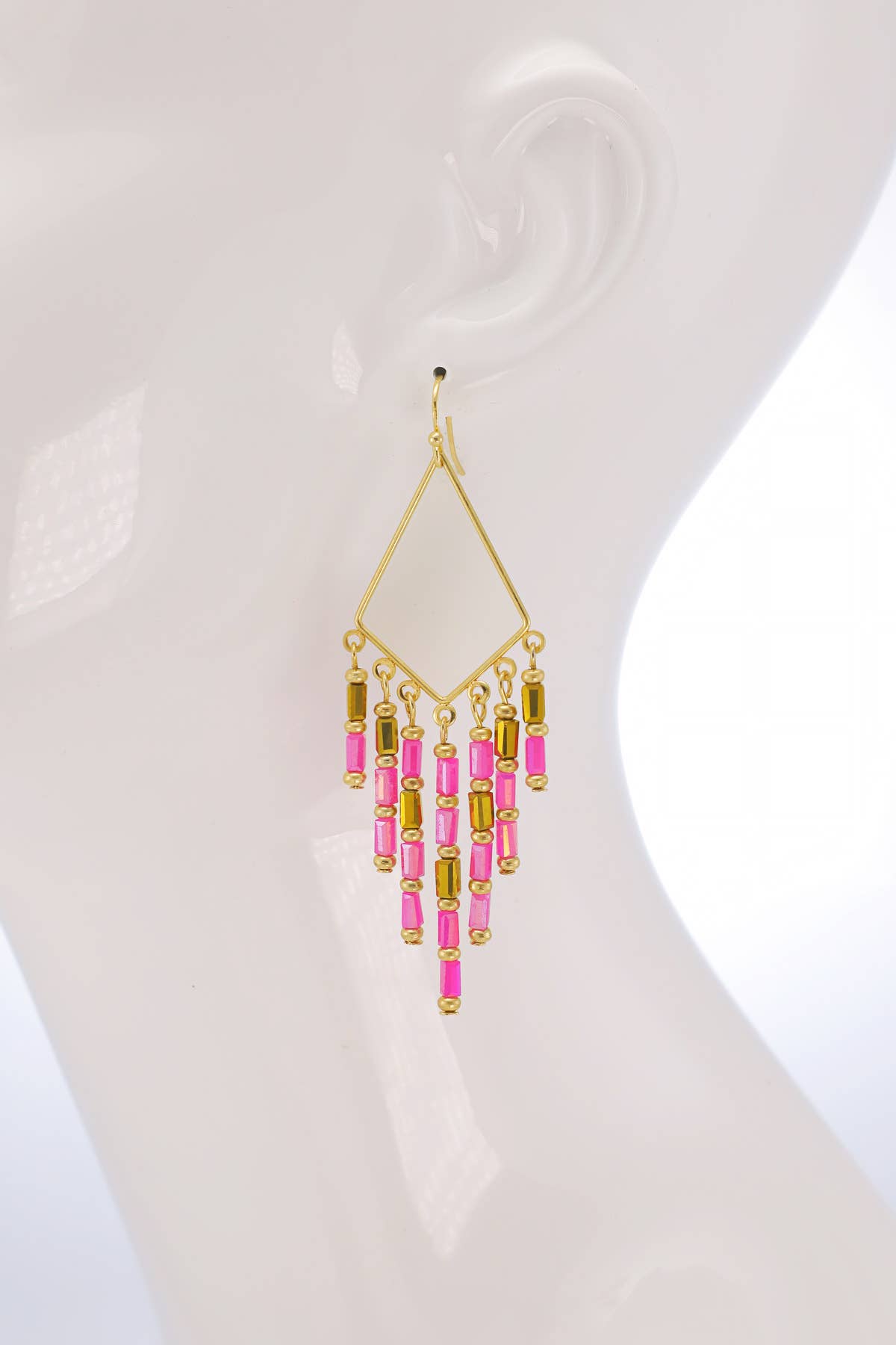 Urbanista – Brincos de argola por atacado – Brincos em forma de diamante com franja de pérolas de vidro4