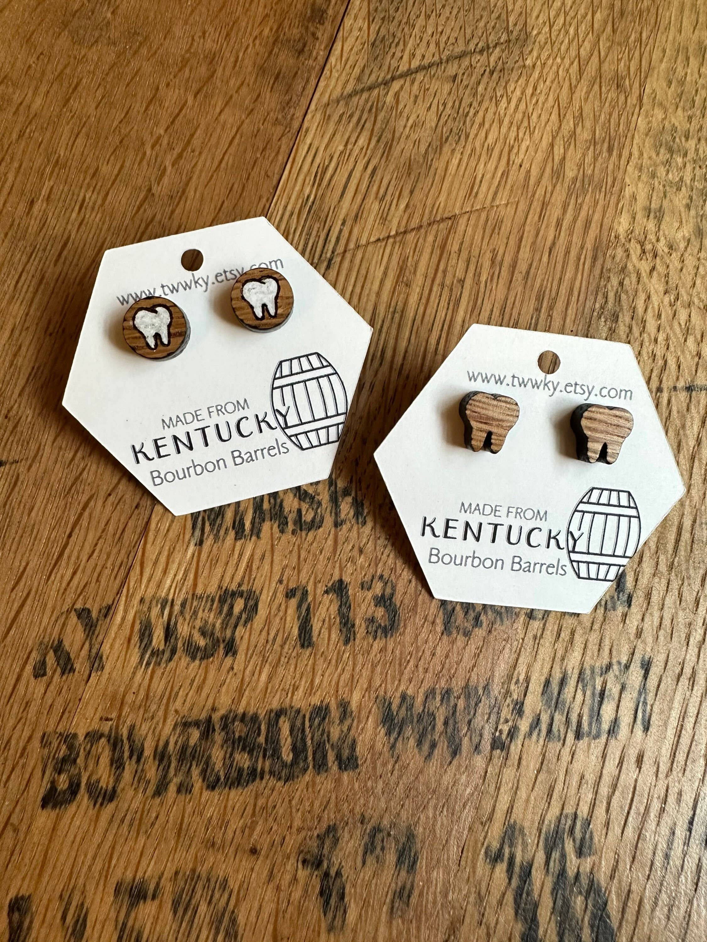 TWWKY – wholesale Stud/post earrings – Reclaimed Kentucky Bourbon Barrel Teeth Stud Earrings7