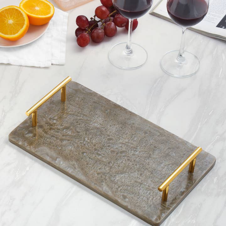 Brown Resin Serving Board with Handles for wholesale by Tiramisu