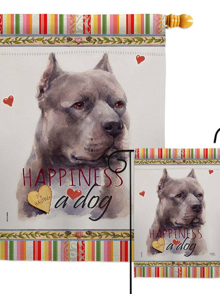 Blue Pitbull Happiness Animals Dog Decor Flag for wholesale by Two Group Flag Co