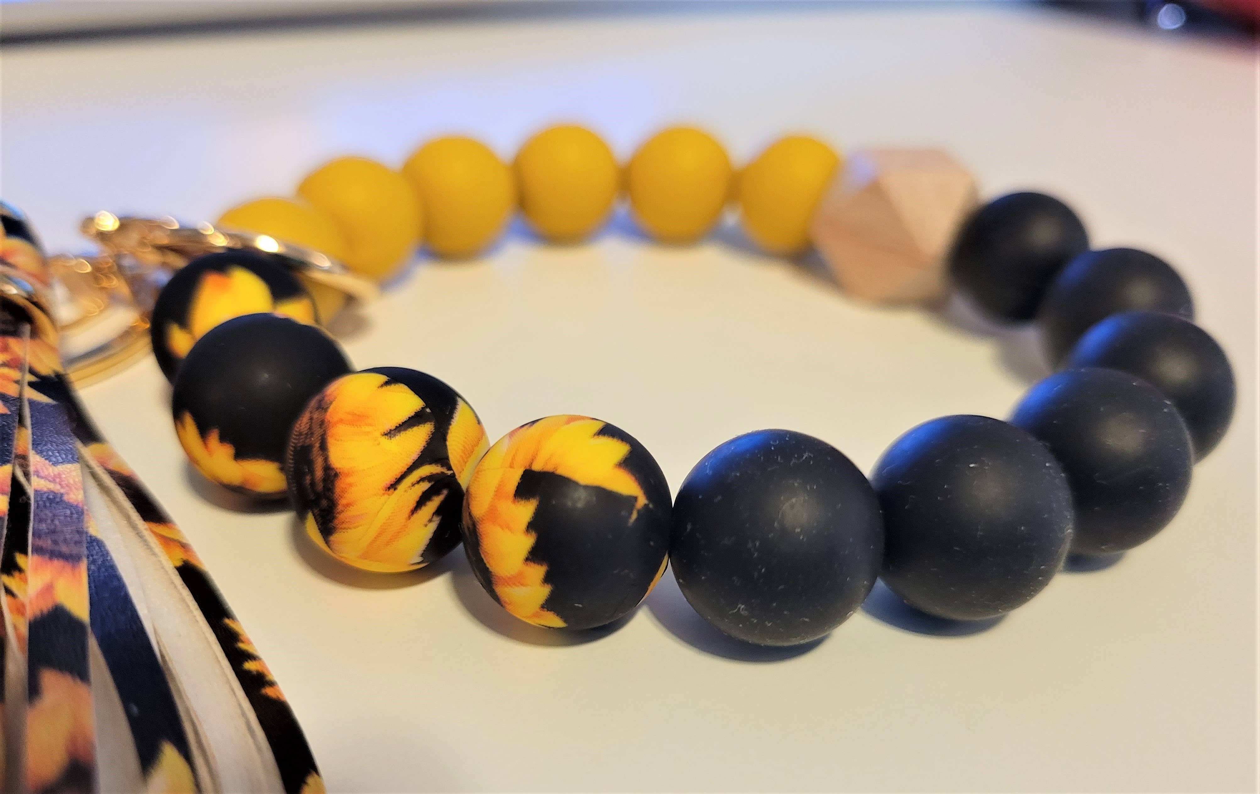The Wristlet Bar - Wholesale Keychain Bracelet - Sunflower Silicone Bead Keychain Wristlet1