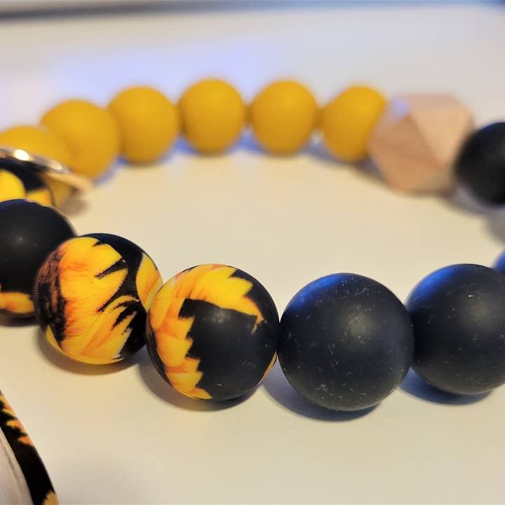 The Wristlet Bar - Wholesale Keychain Bracelet - Sunflower Silicone Bead Keychain Wristlet1