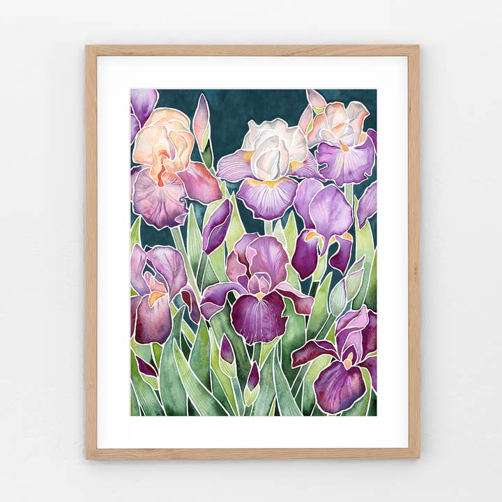 Violet Irises – Botanical Giclée Art Print for wholesale by Petal & Lark Watercolor Co.